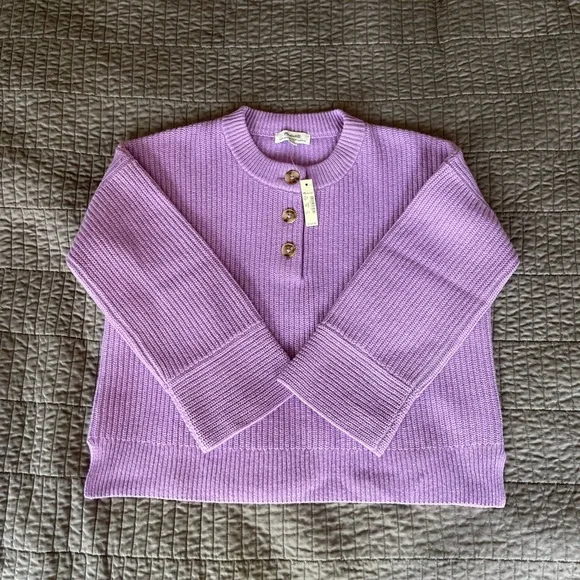 NWT Madewell (Re)sourced Cashmere Ribbed Henley Sweater Exotic Lavender XXS - Picture 2 of 3